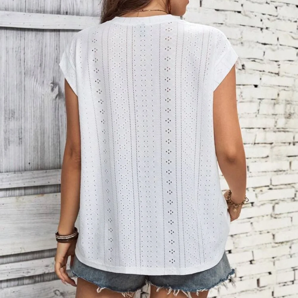 Plus Size Sheer Lace Eyelet Embroidery Dolman Sleeve Tee Shirt Top Blouse White - Picture 2 of 6